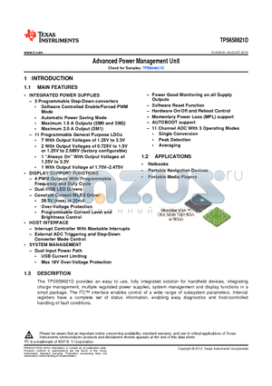 TPS658621DZGUR datasheet - Advanced Power Management Unit