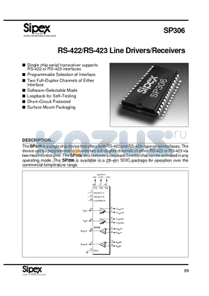 SP306CT datasheet - RS-422/RS-423 Line Drivers/Receivers