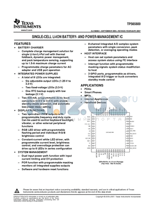 TPS65800RTQTG4 datasheet - SINGLE-CELL Li-ION BATTERY- AND POWER-MANAGEMENT IC