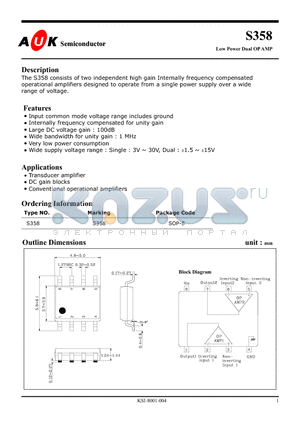 S358_1 datasheet - Low Power Dual OP AMP