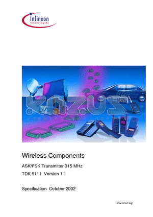TDK5111 datasheet - ASK/FSK Transmitter 315 MHz