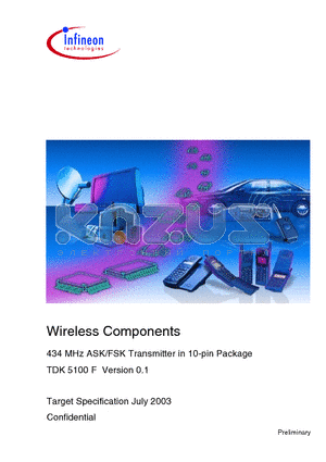 TDK5100F datasheet - 434 MHz ASK/FSK Transmitter in 10-pin Package
