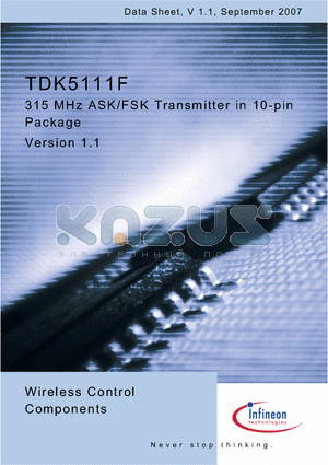 TDK5111F datasheet - 315 MHz ASK/FSK Transmitter in 10-pin Package