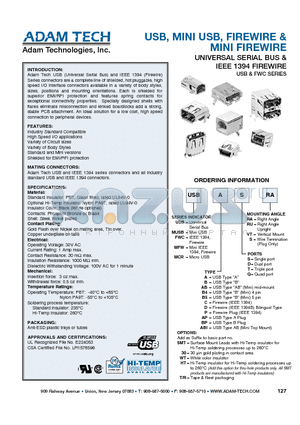 USBB5SRA datasheet - USB, MINI USB, FIREWIRE & MINI FIREWIRE UNIVERSAL SERIAL BUS & IEEE 1394 FIREWIRE