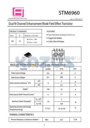 STM6960 datasheet - Dual N-Channel Enhancement Mode Field Effect Transistor