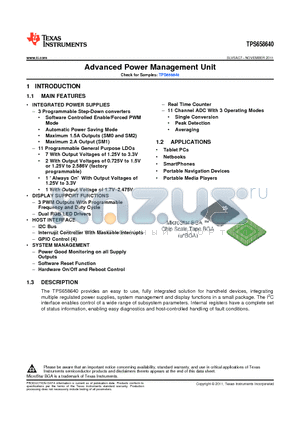 TPS658640ZQZR datasheet - Advanced Power Management Unit