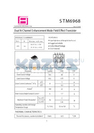 STM6968 datasheet - Dual N-Channel E nhancement Mode F ield E ffect Transistor