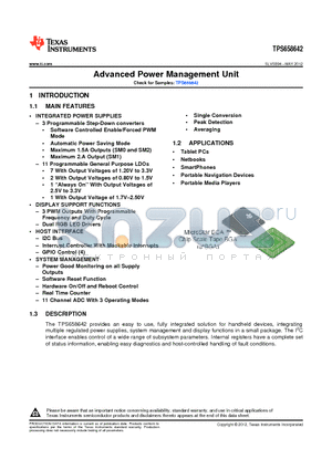 TPS658642ZQZT datasheet - Advanced Power Management Unit