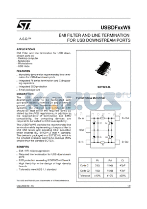 USBDF01W5 datasheet - EMI FILTER AND LINE TERMINATION FOR USB DOWNSTREAM PORTS