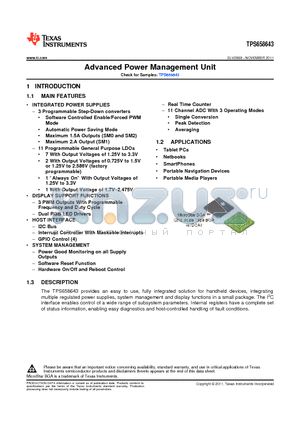 TPS658643ZGUR datasheet - Advanced Power Management Unit