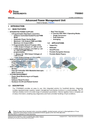 TPS658643ZQZR datasheet - Advanced Power Management Unit