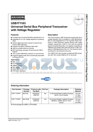 USBIT1103 datasheet - Universal Serial Bus Peripheral Transceiver with Voltage Regulator