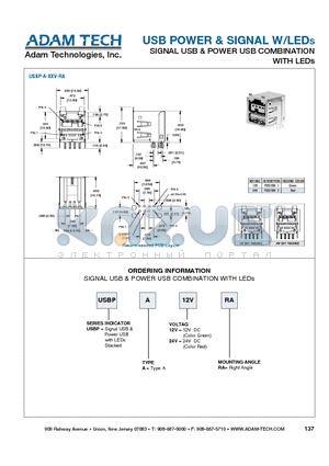 USBPA12VRA datasheet - USB POWER & SIGNAL W/LEDS SIGNAL USB & POWER USB COMBINATION