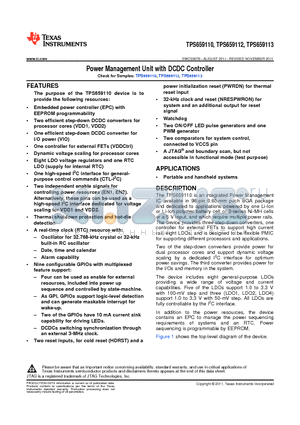 TPS6591104A2ZRCR datasheet - Power Management Unit with DCDC Controller