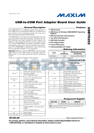 USBTO232 datasheet - USB-to-COM Port Adapter Board User Guide