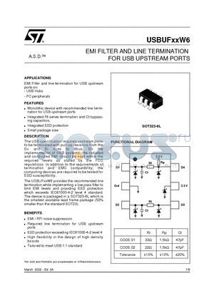 USBUF01W6 datasheet - EMI FILTER AND LINE TERMINATION FOR USB UPSTREAM PORTS