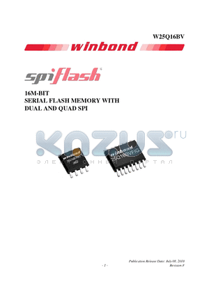 W25Q16BVSFIP datasheet - 16M-BIT SERIAL FLASH MEMORY WITH DUAL AND QUAD SPI