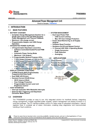 TPS658600AZQZR datasheet - Advanced Power Management Unit