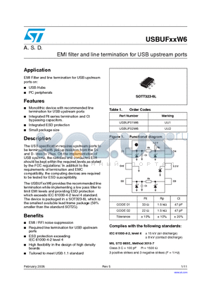 USBUFXXW6 datasheet - EMI filter and line termination for USB upstream ports