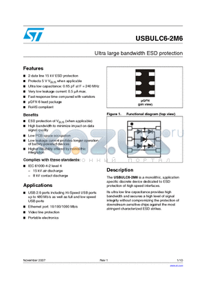 USBULC6-2M6 datasheet - Ultra large bandwidth ESD protection
