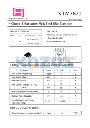 STM7822 datasheet - N-Channel E nhancement Mode F ield E ffect Transistor