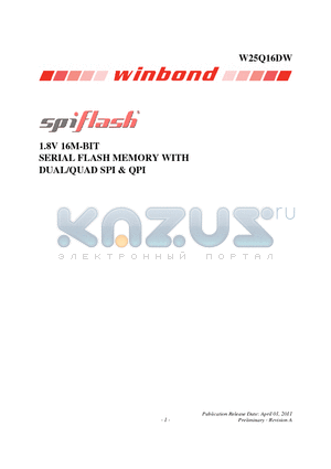 W25Q16DWSSIG datasheet - 1.8V 16M-BIT SERIAL FLASH MEMORY WITH DUAL/QUAD SPI & QPI