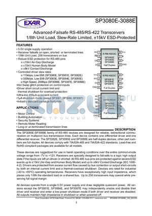 SP3083EEN-L/TR datasheet - Advanced-Failsafe RS-485/RS-422 Transceivers 1/8th Unit Load, Slew-Rate Limited, a15kV ESD-Protected