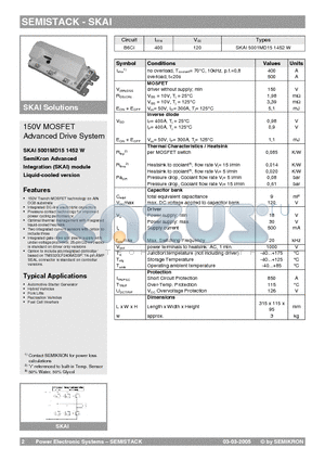 SKAI5001MD151452W datasheet - 150V MOSFET Advanced Drive System