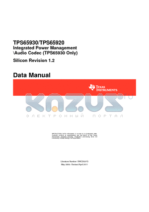 TPS65920 datasheet - Integrated Power Management / Audio Codec (TPS65930 Only)