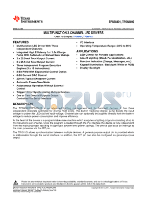 TPS68401 datasheet - MULTIFUNCTION 3-CHANNEL LED DRIVERS