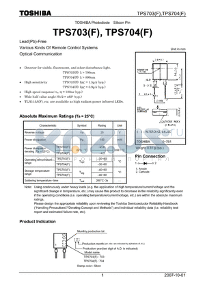 TPS703 datasheet - Lead(Pb)-Free Various Kinds Of Remote Control Systems Optical Communication