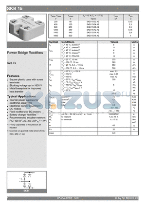 SKB15/04A2 datasheet - Power Bridge Rectifiers