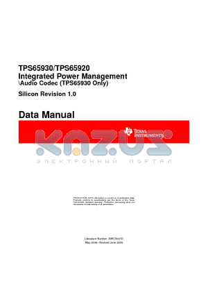 TPS65930 datasheet - Integrated Power Management Audio Codec (TPS65930 Only)