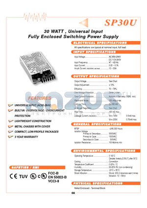 SP30U-15S datasheet - 30 WATT, Uniiverrsall IInputt Fulllly Encllosed Swiittchiing Powerr Supplly