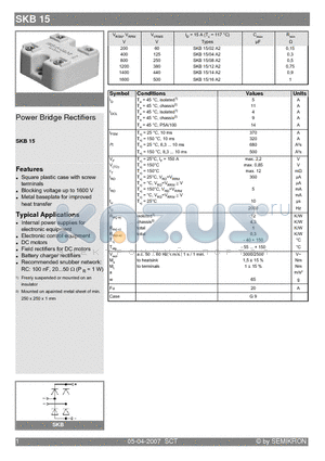 SKB15/14A2 datasheet - Power Bridge Rectifiers