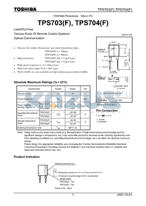 TPS704 datasheet - Lead(Pb)-Free Various Kinds Of Remote Control Systems Optical Communication