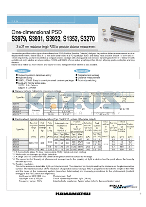 S3932 datasheet - One-dimensional PSD 3 to 37 mm resistance length PSD for precision distance measurement