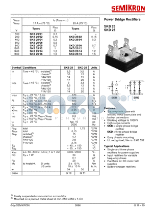 SKB25 datasheet - Power Bridge Rectifiers