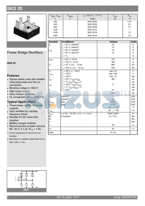 SKB25/02 datasheet - Power Bridge Rectifiers