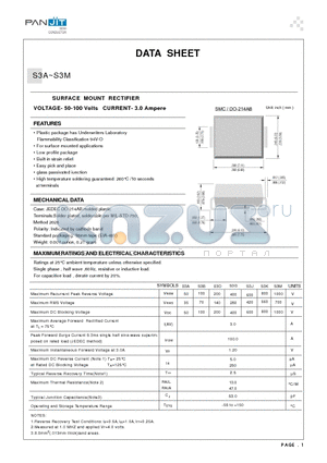 S3A datasheet - SURFACE MOUNT RECTIFIER(VOLTAGE- 50-100 Volts CURRENT- 3.0 Ampere)