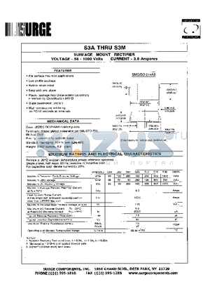 S3A datasheet - SURFACE MOUNT RECTIFIER VOLTAGE - 50 TO 1000 Volts CURRENT - 3.0 Ampere