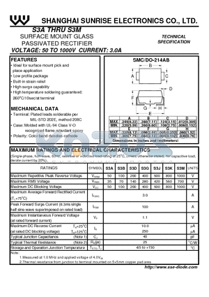 S3A datasheet - SURFACE MOUNT GLASS PASSIVATED RECTIFIER