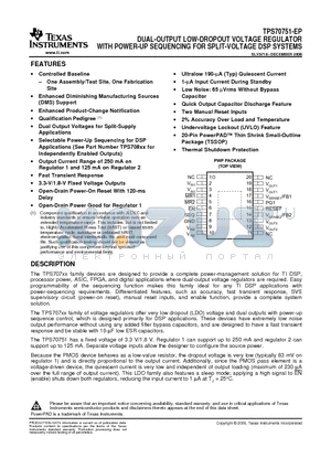 TPS70751-EP datasheet - DUAL-OUTPUT LOW-DROPOUT VOLTAGE REGULATOR WITH POWER-UP SEQUENCING FOR SPLIT-VOLTAGE DSP SYSTEMS