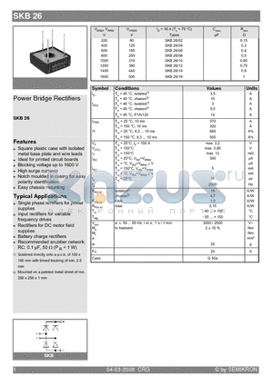 SKB26-02 datasheet - Power Bridge Rectifiers