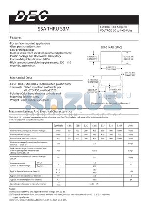 S3A datasheet - CURRENT 3.0 Amperes VOLTAGE 50 to 1000 Volts