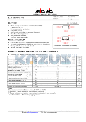 S3A datasheet - SURFACE MOUNT RECTIFIER