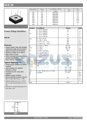 SKB26/12 datasheet - Power Bridge Rectifiers