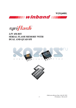 W25Q40BLZPIG datasheet - 2.5V 4M-BIT SERIAL FLASH MEMORY WITH DUAL AND QUAD SPI