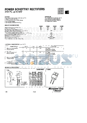 USD845 datasheet - POWER SCHOTTKY RECTIFIERS