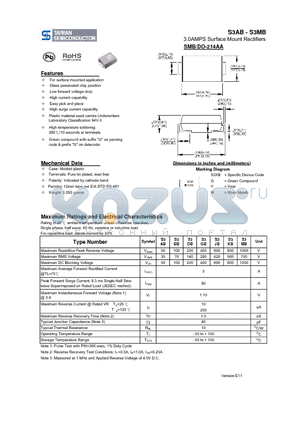 S3AB datasheet - 3.0AMPS Surface Mount Rectifiers